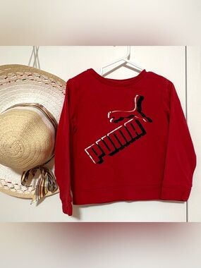 Puma Kids Red Crewneck Sweatshirt with Black Logo